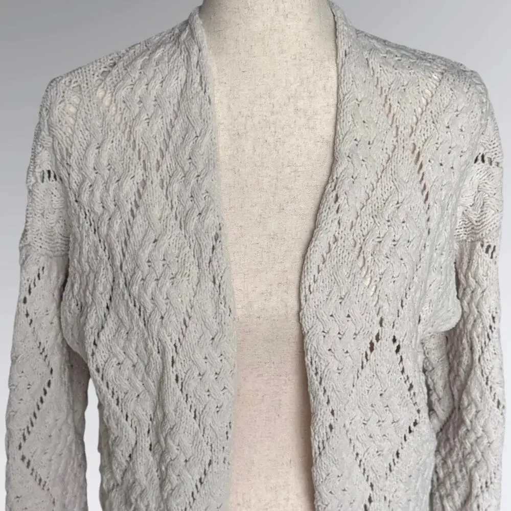 Moon & Madison Boho Chenille Open Knit Long Cardigan Cream, Women’s XS - Picture 5 of 10